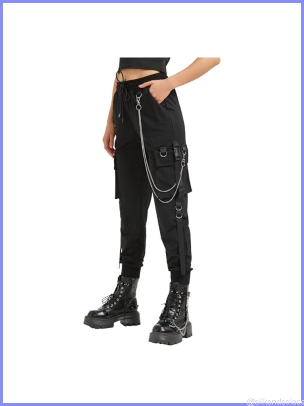 Women's Techwear Cargo Pants with Chain Gothic Street Style